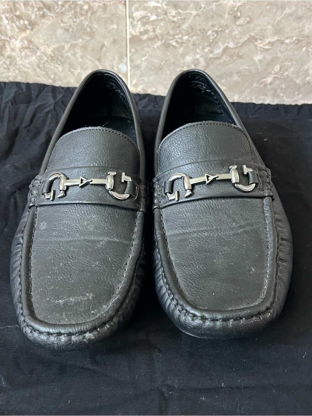GUESS Black Leather Men's Slip-On Loafers with Silver Bit - Picture 2 of 5